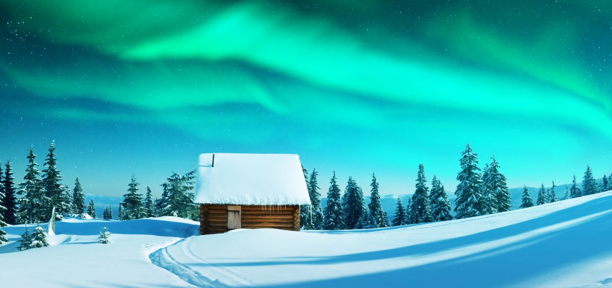 winter wonderland with nothern lights